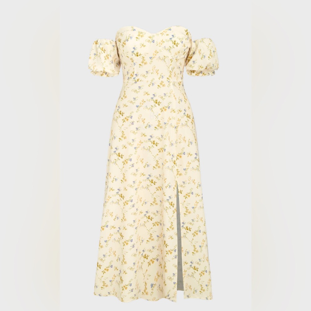 Off-Shoulder Floral Maxi Dress in Cream
